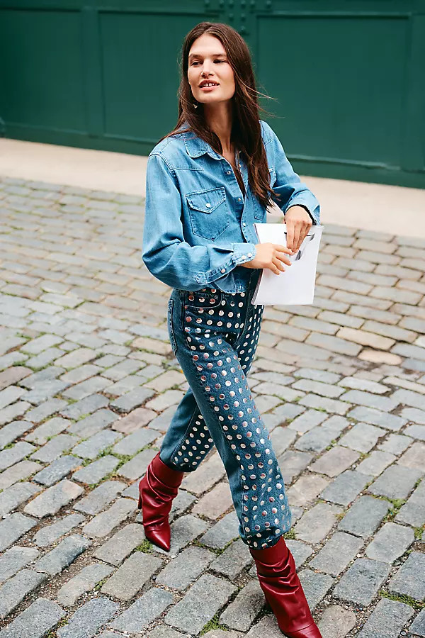rag & bone Shea Studded High-Rise Relaxed Straight-Leg Jeans | Anthropologie (US)