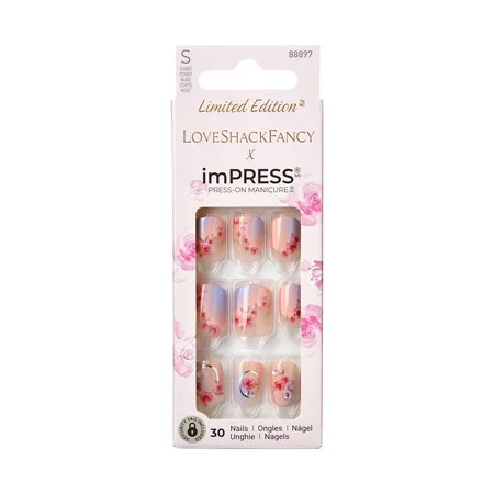 LoveShackFancy x imPRESS Press-On Manicure Limited Edition Short Square Pink 30 Pieces | Walmart (US)