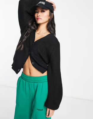 Y.A.S Isma deep v neck soft knit cardigan in black | ASOS (Global)