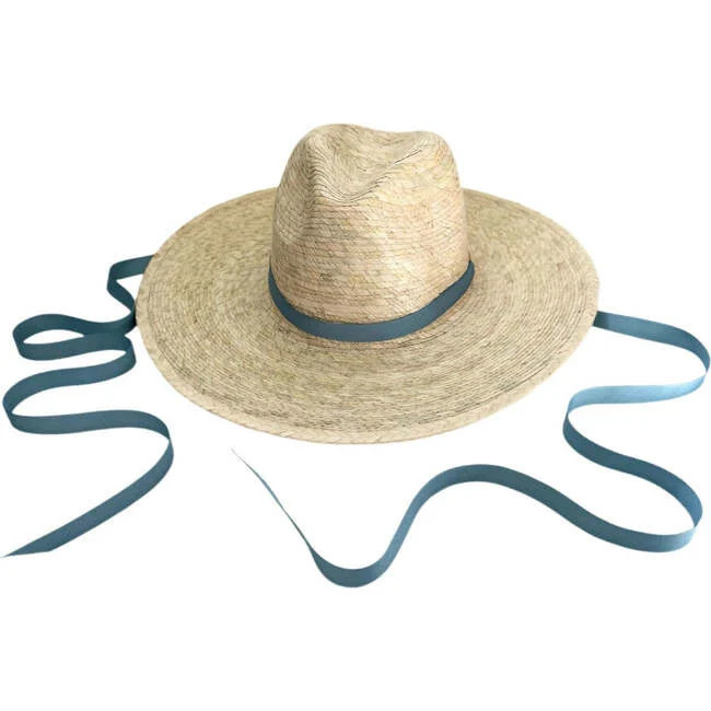 Sarah Bray Bermuda | Women's Zinnia Classic Short Brim Long & Thin Grosgrain Ribbon Sun Hat, French (Blue, Size Medium/Large) | Maisonette | Maisonette