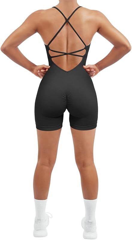 SUUKSESS Women Strappy Romper Seamless Jumpsuit Tummy Control Padded Sports Bra | Amazon (US)