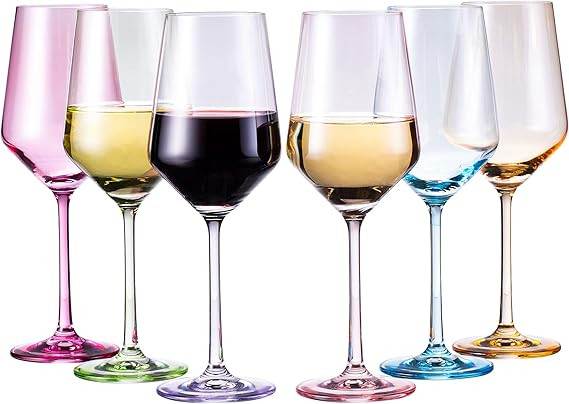 Colored Crystal Wine Glass Set of 6, Gift For Mothers Day, Her, Wife, Mom Friend - Large 12 oz Gl... | Amazon (US)