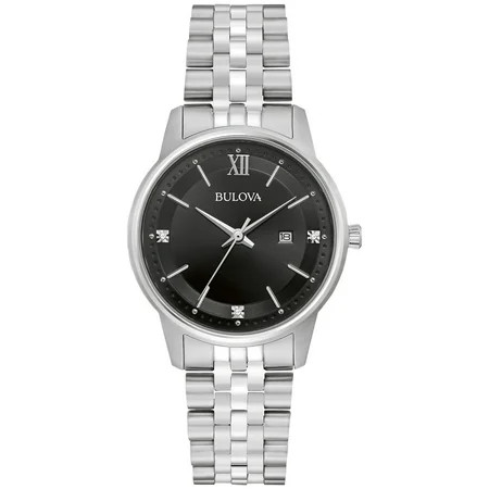 Bulova Women s Stainless Steel Black Dial Diamond Watch 96P226 | Walmart (US)