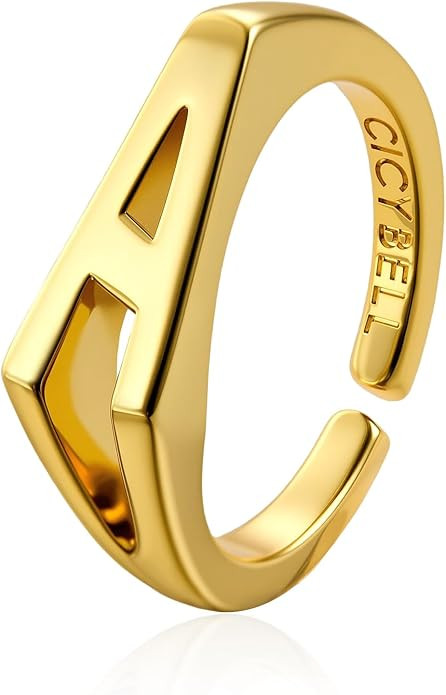 Cicy Bell Initial Rings for Women 18k Gold Plated Adjustable Letter Rings Bold Personalized Engra... | Amazon (US)