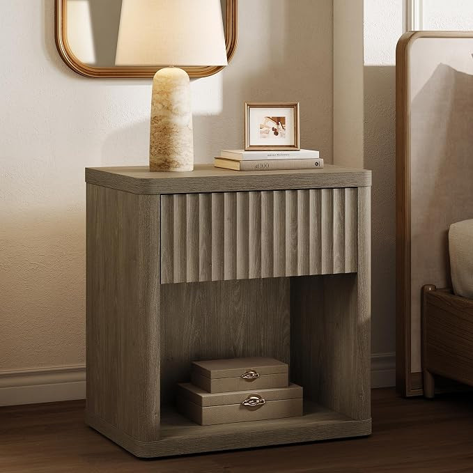 SICOTAS Night Stand Nightstand with Drawer Storage Fluted Bed Side Table End Table Large Modern W... | Amazon (US)