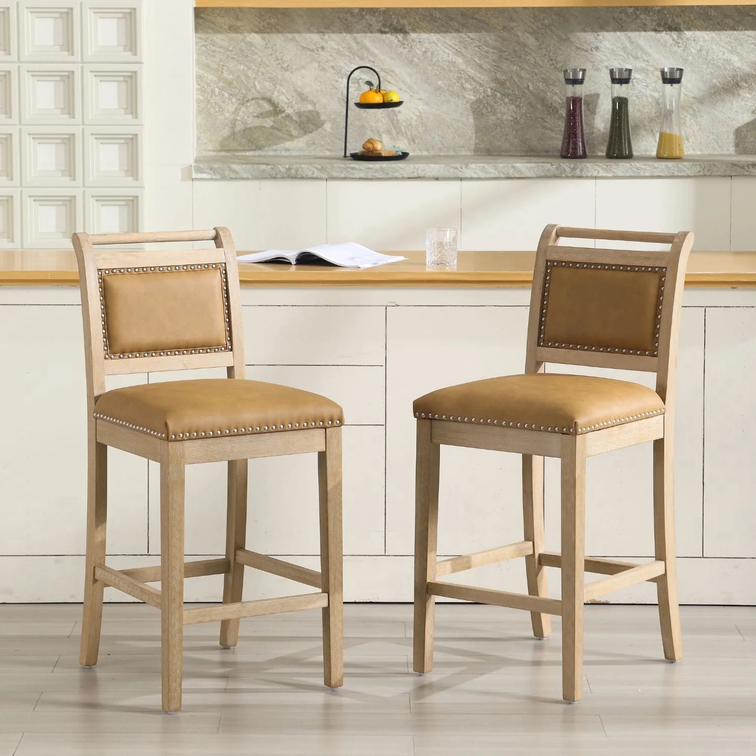 Dayalane 26" Farmhouse Counter Height Bar Stools Set of 2, Rustic French Wooden Barstools with Fa... | Walmart (US)