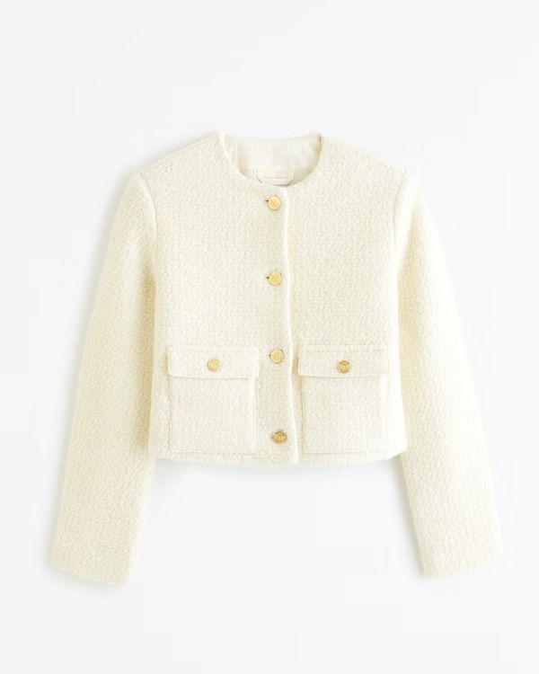 Women's Collarless Boucle Jacket | Women's Sale | Abercrombie.com | Abercrombie & Fitch (UK)