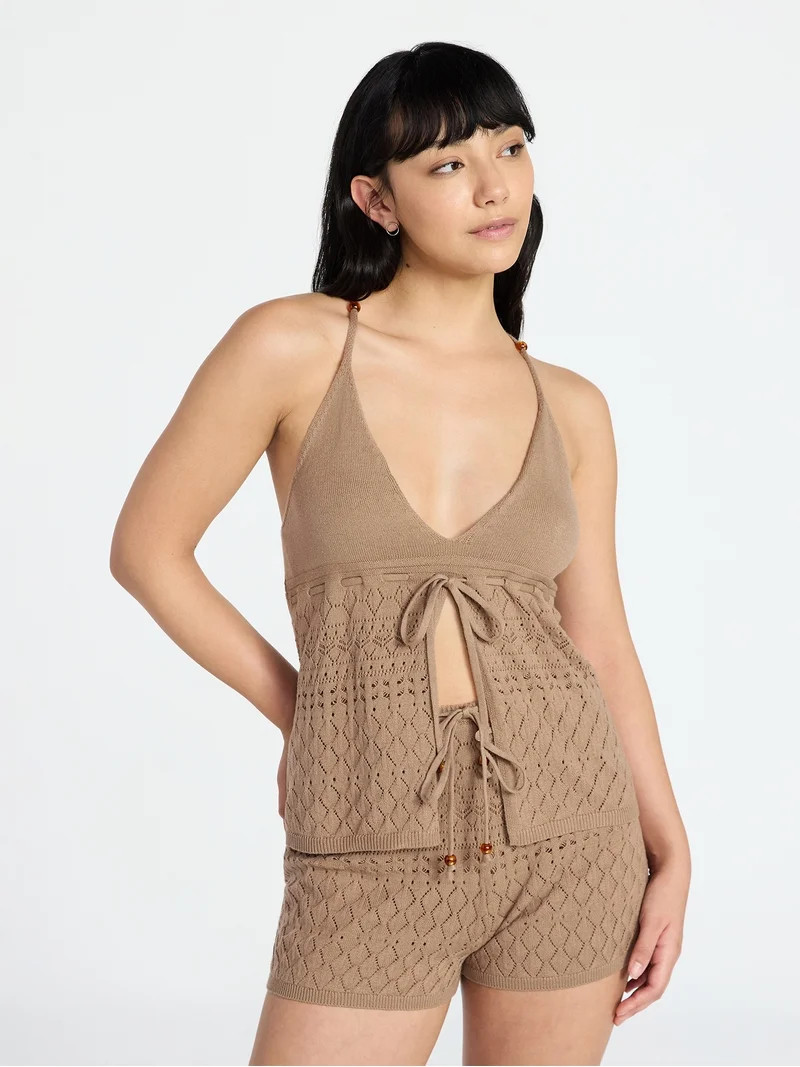 No Boundaries Cami Top with Beads and Shorts Set, 2-Piece, Women's XXS-XXL | Walmart (US)