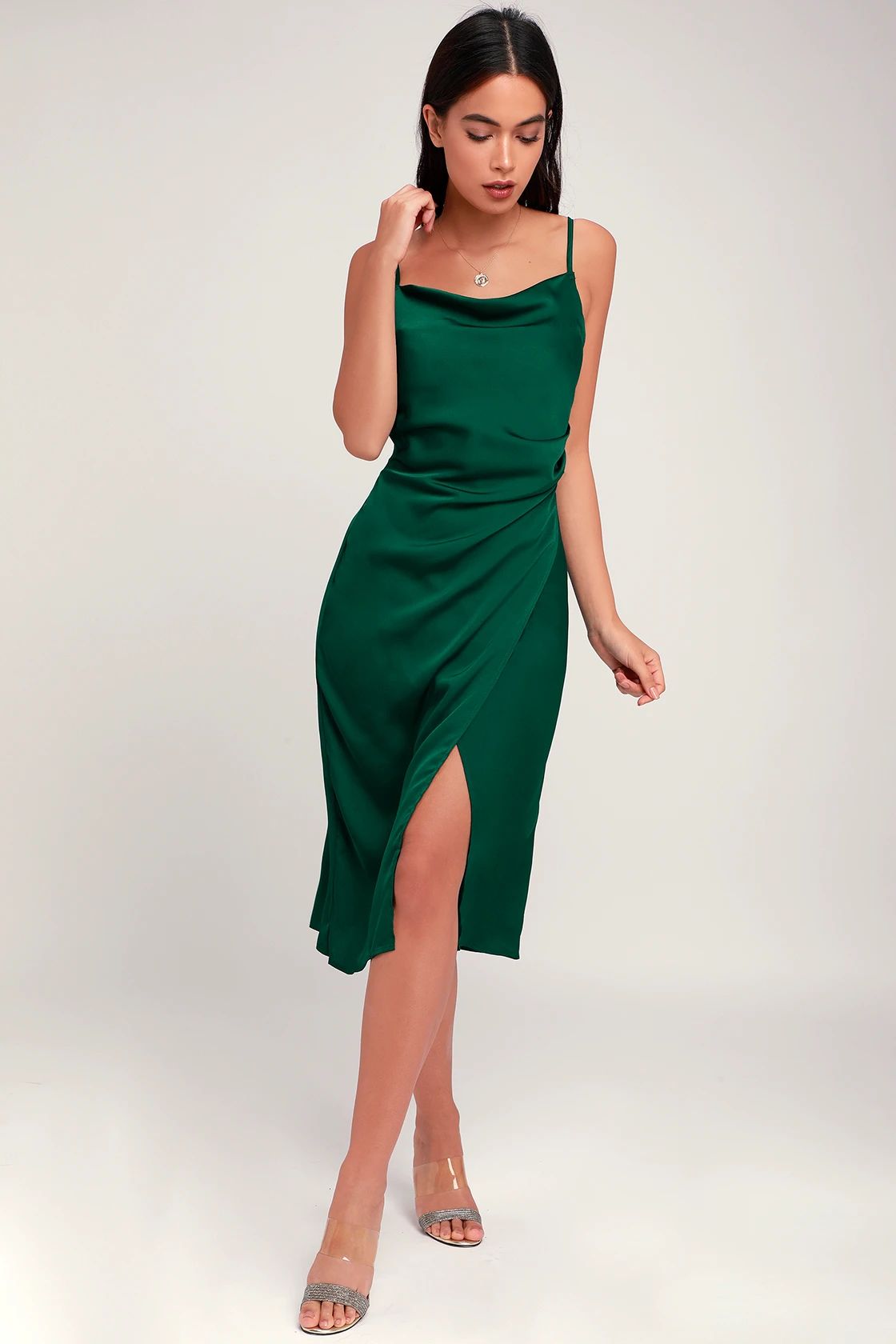 Hollywood Woman Forest Green Satin Midi Dress | Lulus (US)