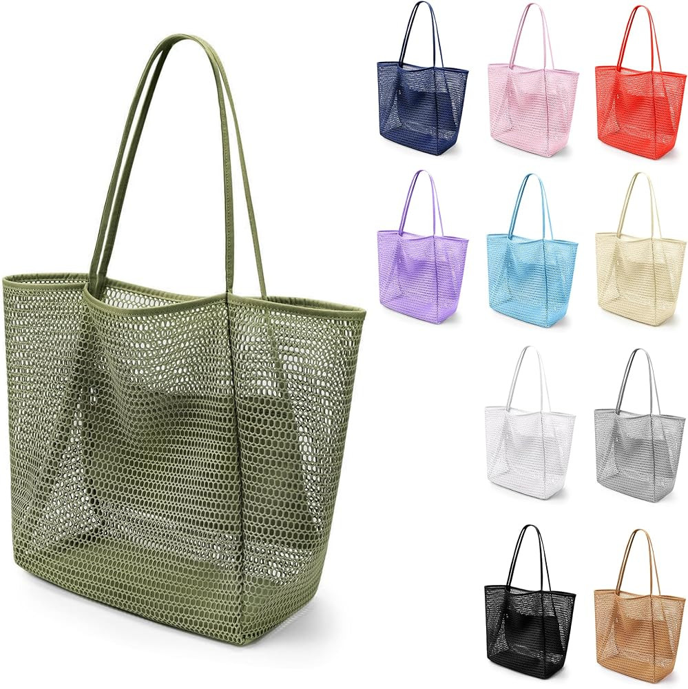 Mesh Tote Beach Bag,Women Fairycore Hobo Bag,Shoulder Bag,Soft Summer Casual Crochet Bags | Amazon (US)