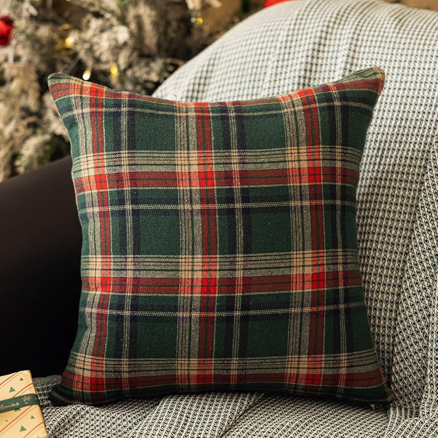 vctops Christmas Green Plaid Throw Pillow Covers 18x18 Inch Farmhouse Scottish Tartan Decorative ... | Amazon (US)