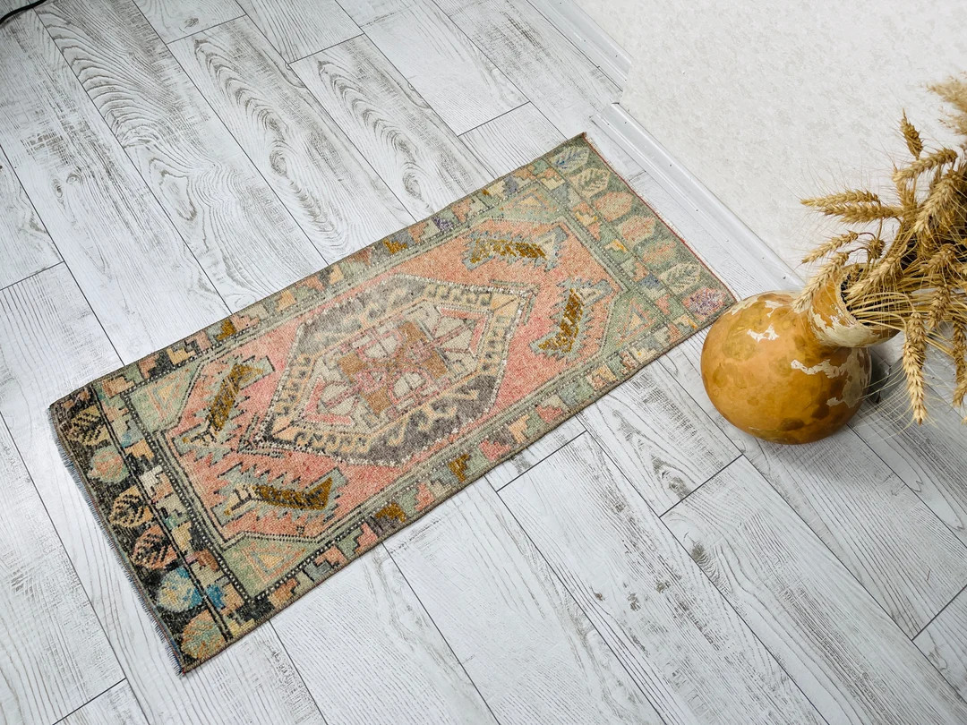 Small Turkish Rug Pink Small Rug 16x37 Small Vintage - Etsy UK | Etsy (UK)