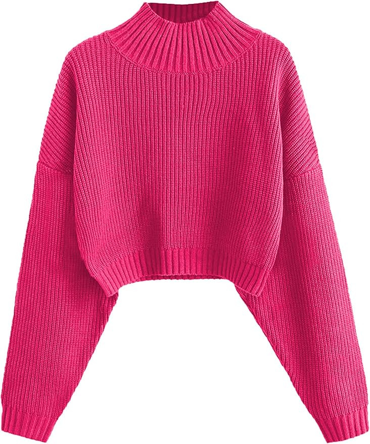 ZAFUL Women's Cropped Turtleneck Sweater Lantern Sleeve Ribbed Knit Pullover Sweater Jumper | Amazon (US)