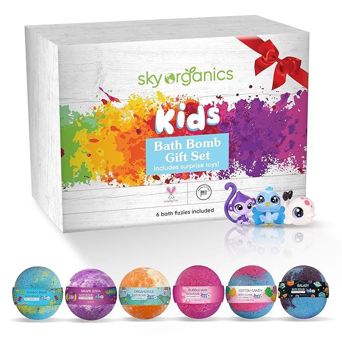 Kids Bath Bombs Gift Set with Surprise Toys, 6x5oz Fun Assorted Colored XL Bath Fizzies, Kid Safe... | Amazon (US)