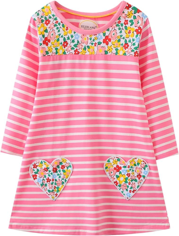 Toddler Girl Long Sleeve Dress Stripe Rainbow Christmas Cotton Casual Tunic Playwear Basic Shirt ... | Amazon (US)