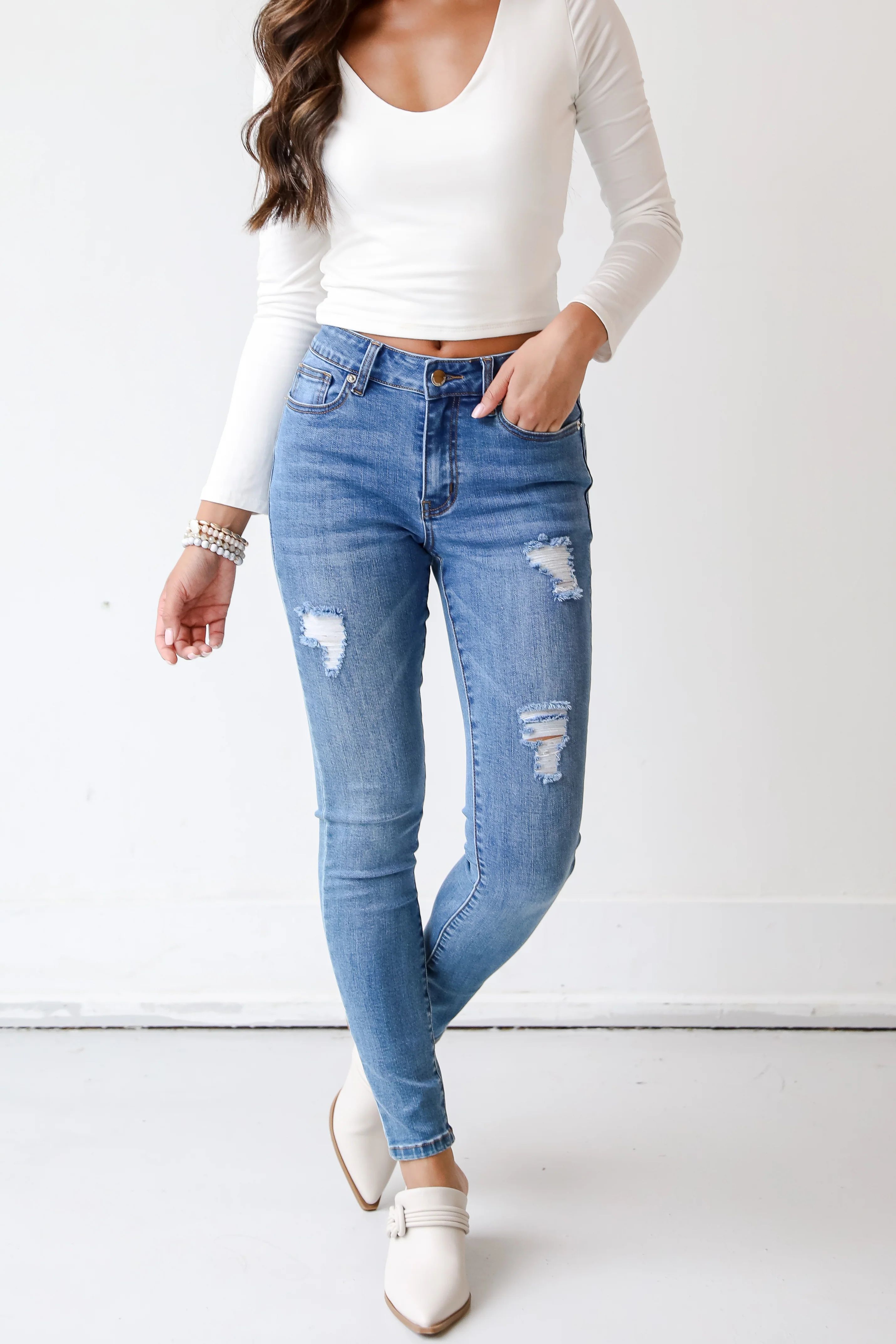 FINAL SALE - Just Chilling Distressed Skinny Jeans | Dress Up