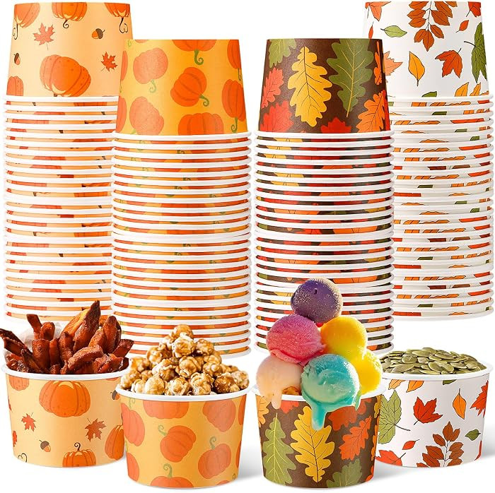 48 Pcs 9oz Fall Paper Bowls Treat Snack Cups Autumn Ice Cream Dessert Bowl Thanksgiving Pumpkin M... | Amazon (US)