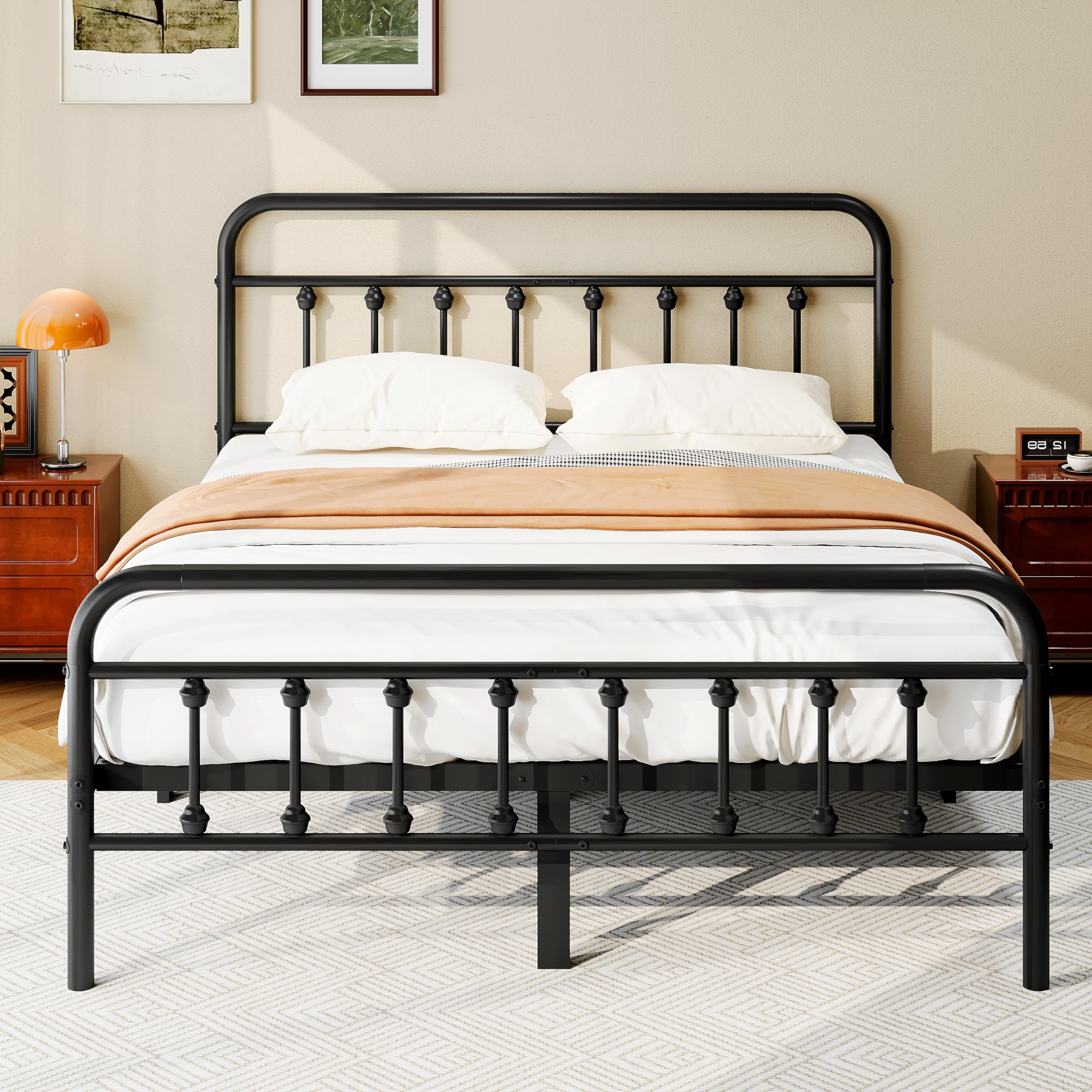 zunatu Queen Size Metal Platform Bed Frame/Victorian Style Headboard and Footboard/Steel Slat Sup... | Amazon (US)