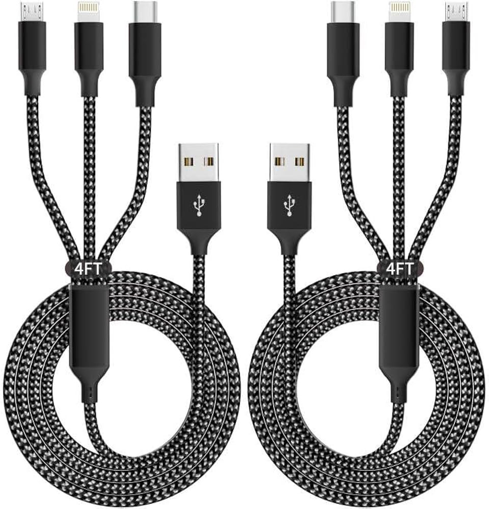 IDISON Multi Charging Cable(2Pack 4FT), 3 in 1 Charger Cable Nylon Braided Multiple USB Cable Uni... | Amazon (US)