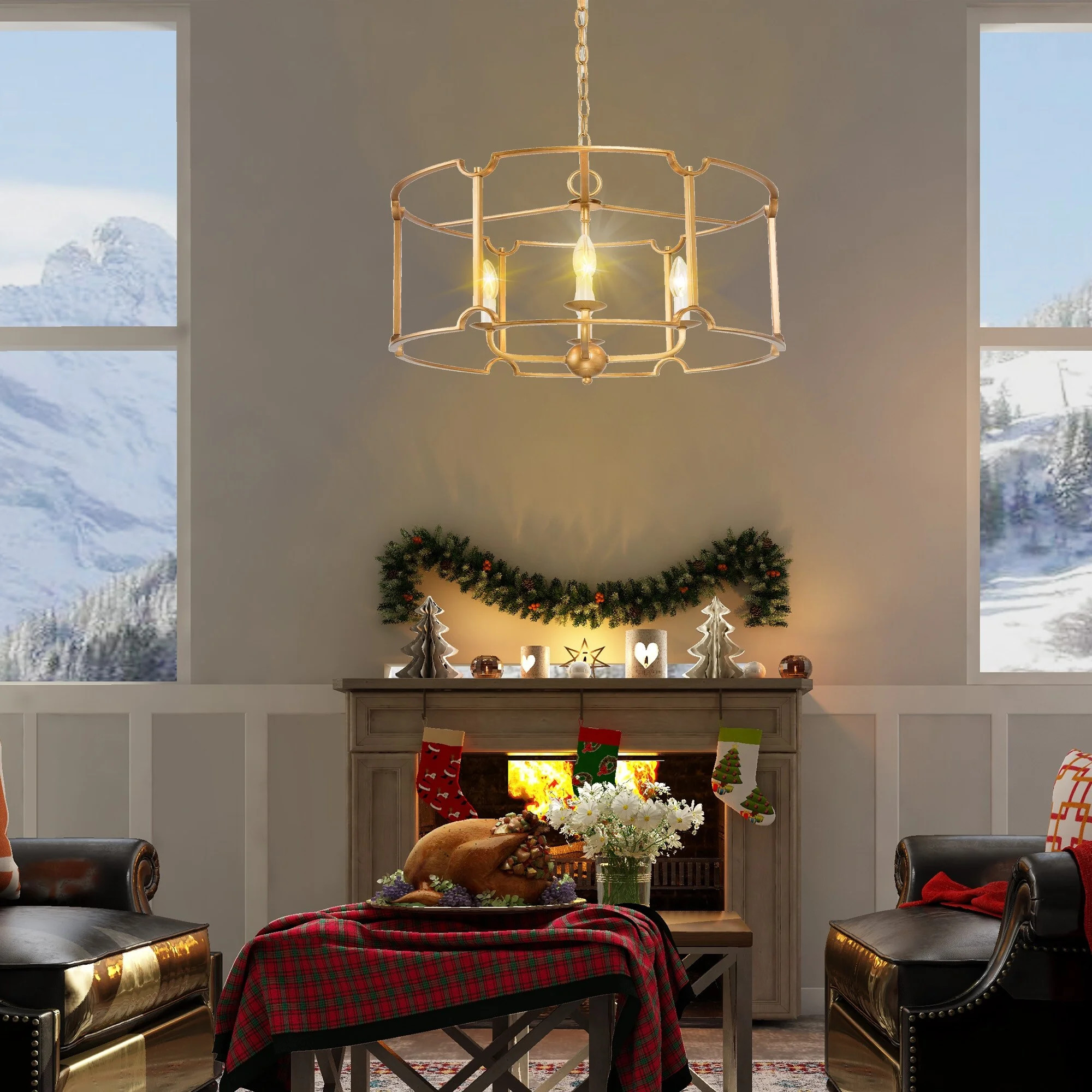 LaLuz Alisar Mid-century Modern Drum Chandelier Farmhouse Large Lantern Dining Room French Countr... | Walmart (US)