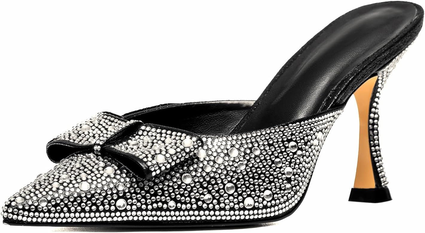 SO SIMPOK Womens Rhinestone Pumps Shoes Bow Glitter Stiletto High Heels Slip On Mules Sparkly Eve... | Amazon (US)