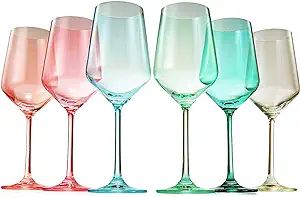 Colored Crystal Wine Glass Set of 6, Gift For Mothers Day, Her, Wife, Mom Friend - Large 12 oz Gl... | Amazon (US)