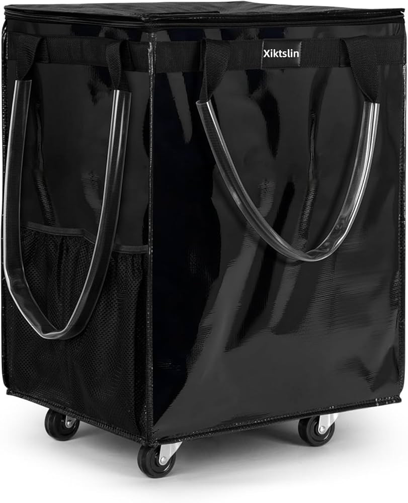 (Large, Black) Reusable Grocery Bag on 5 Wheels, Foldable Rolling Tote Carries Up to 76lb Shoppin... | Amazon (US)