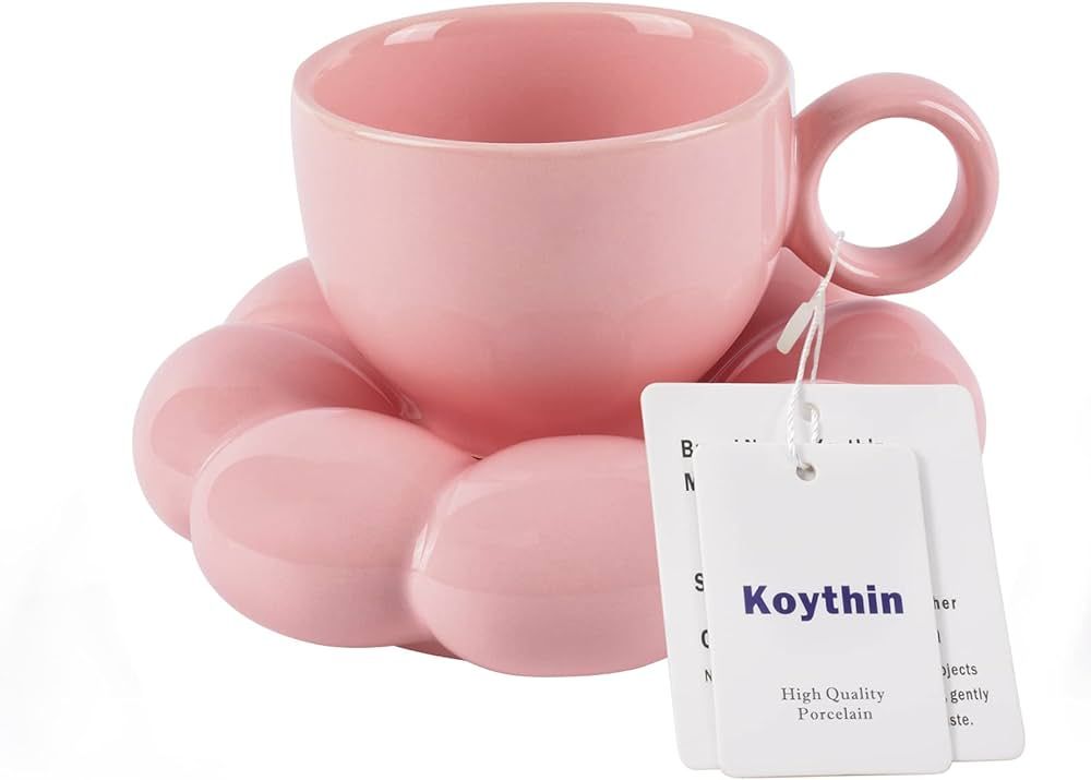 Koythin Ceramic Coffee Mug with Saucer Set, Creative Cute Cup with Sunflower Coaster for Office a... | Amazon (US)