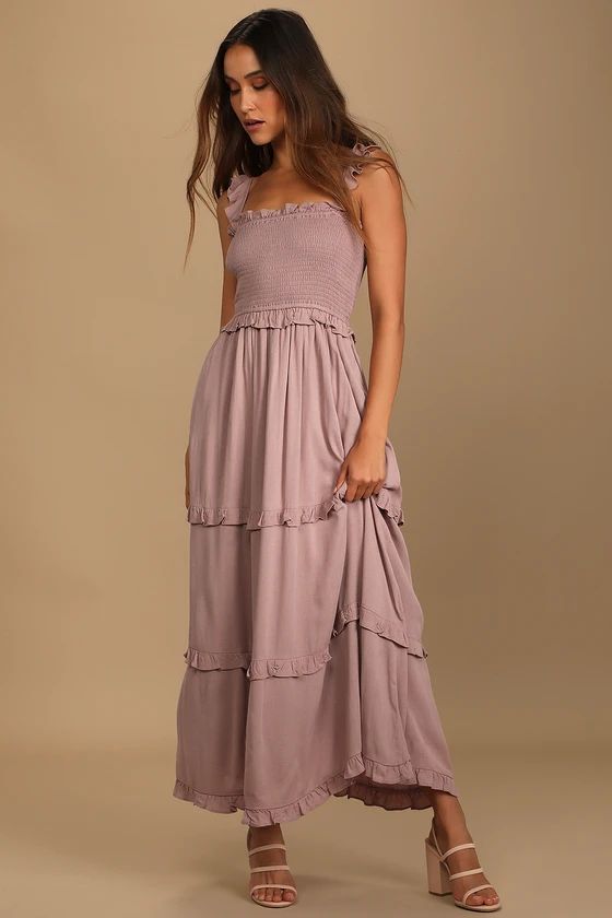 Fun Afternoon Dusty Purple Smocked Tiered Maxi Dress | Lulus (US)