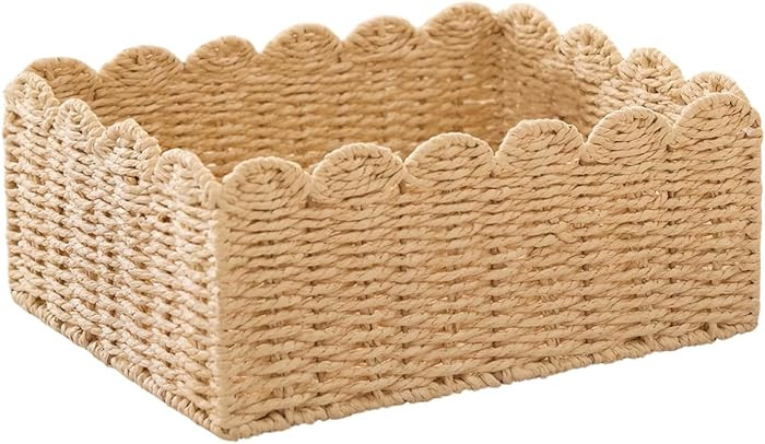 Beige Petal-Edge Paper Rope Storage Basket with Iron Frame, Lightweight & Sturdy, 13.98×10.83×5... | Amazon (US)