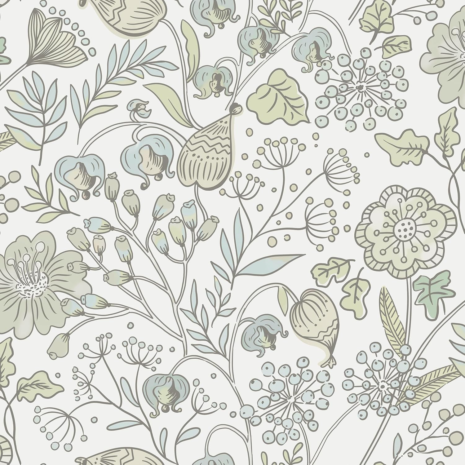 Peel and Stick Wallpaper Blue Yellow Floral Wallpaper Green Leaf Self Adhesive Removable Wallpape... | Amazon (US)