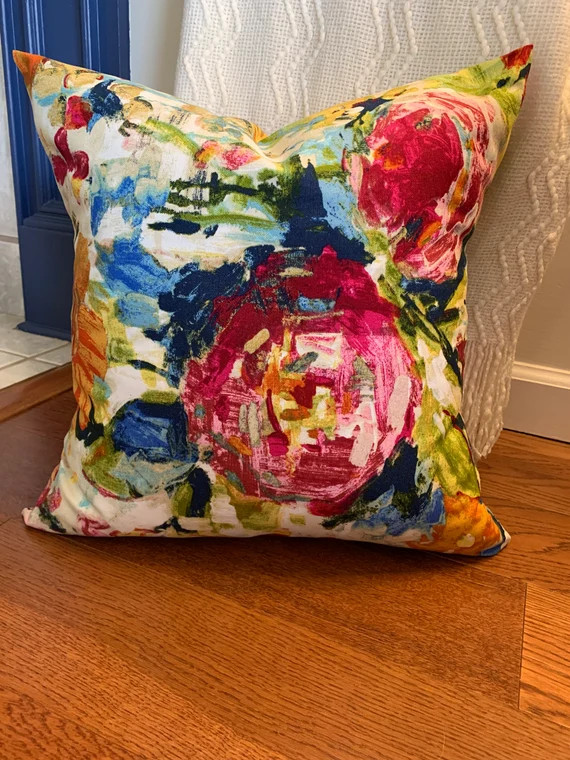 Read the full title
    Floral Pink Blue Pillow Cover, Bright Floral Pillow, Multi Color Pillow C... | Etsy (US)