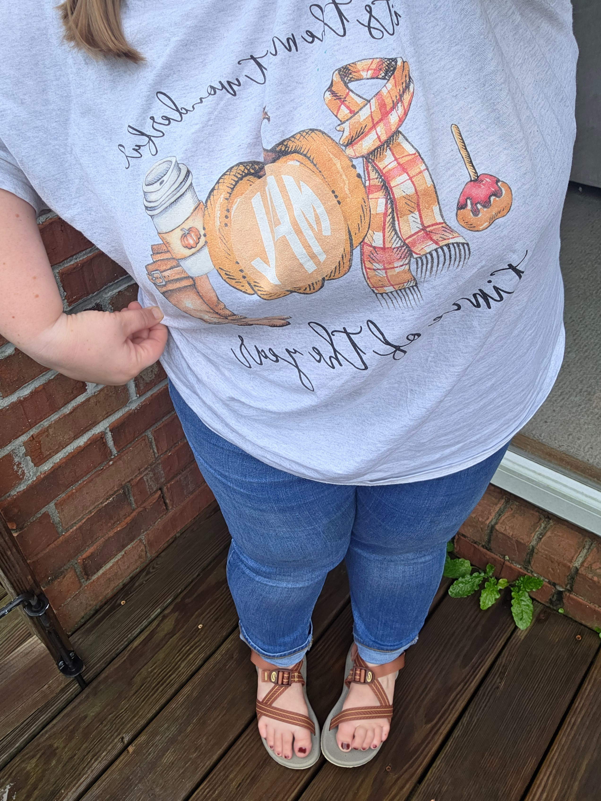 Teacher OOTD: oday's Casual and comfy teacher outfit.  T-shirt is old from United Monograms and paired with my new Cush Z Chacos.  Chaco are currently on sale for under $50! Also linked the updated version of my T-shirt. 

#LTKSeasonal #LTKMidsize #LTKPetite