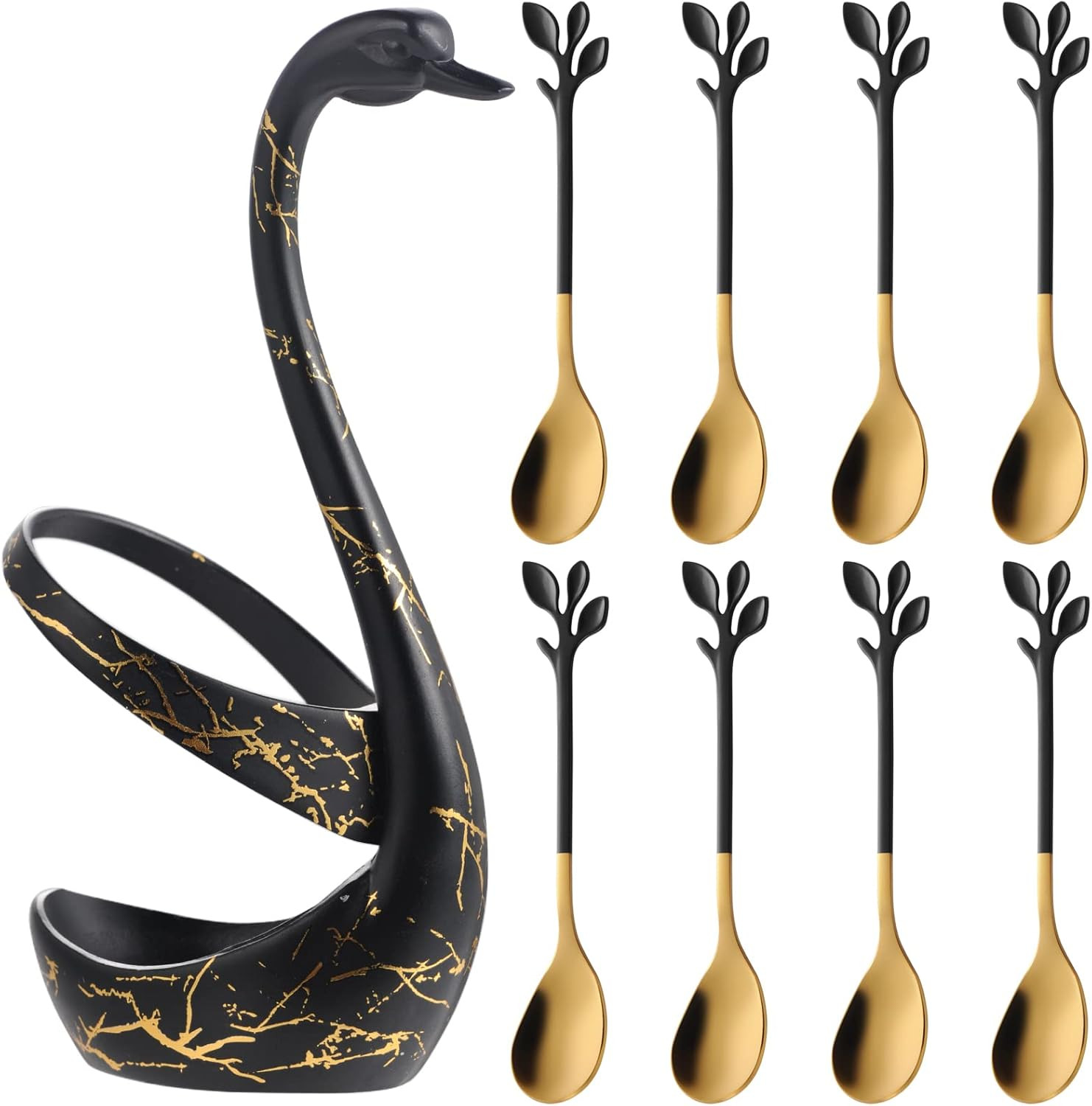 Amazon.com: AnSaw Black Swan Base Holder With 8-Pieces 4.7-inch Small Coffee Spoons,Leaf Handle S... | Amazon (US)