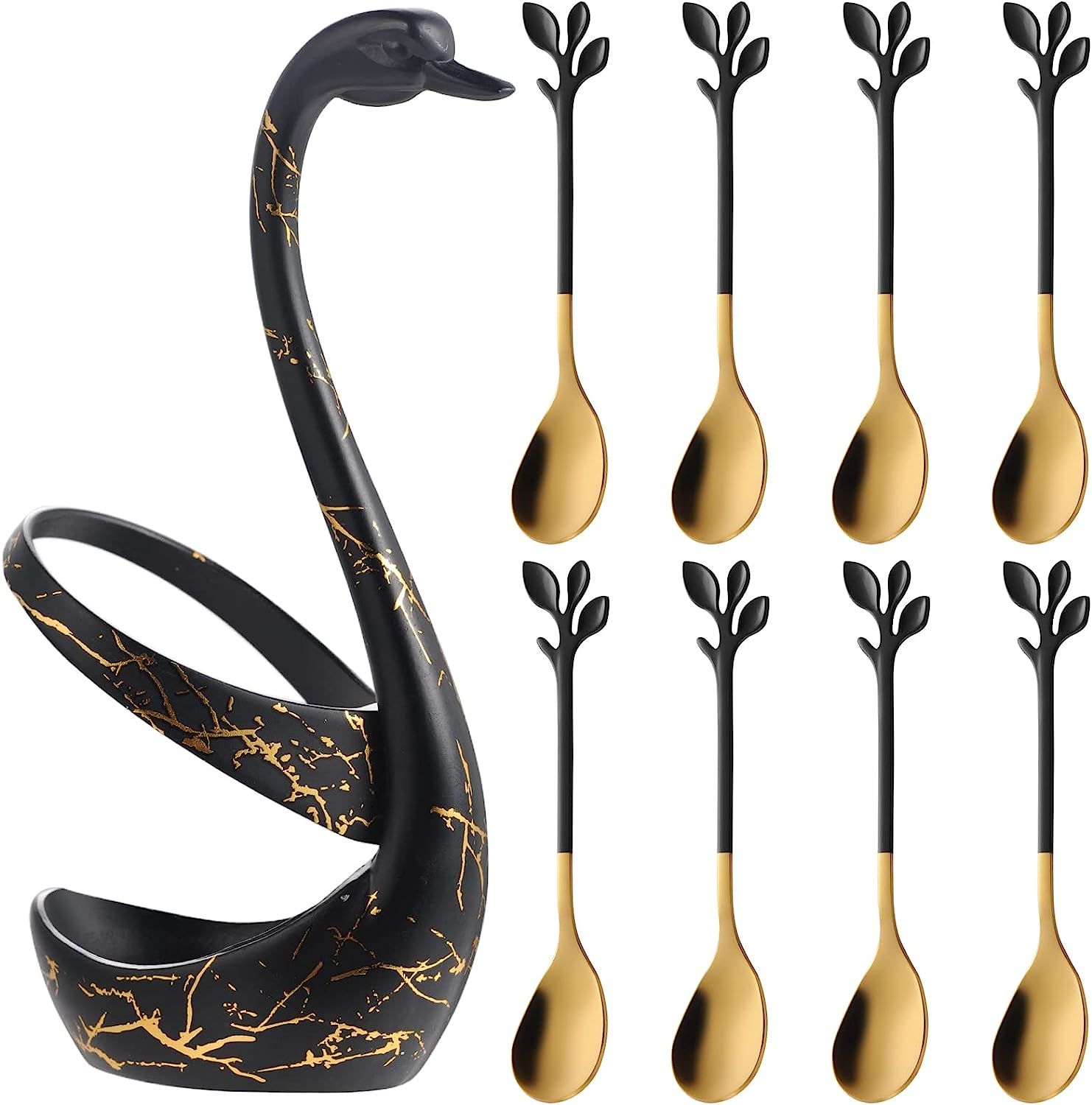 Amazon.com: AnSaw Black Swan Base Holder With 8-Pieces 4.7-inch Small Coffee Spoons,Leaf Handle S... | Amazon (US)