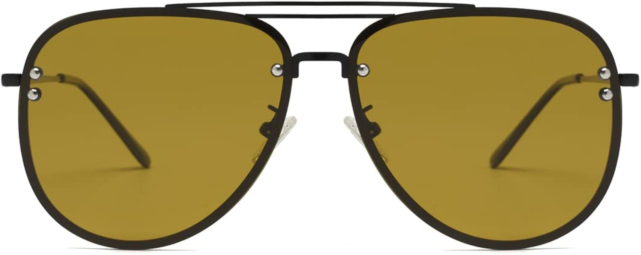 VIVIENFANG Trendy Oversized Polarized Aviator Sunglasses for Women, Rimless Brown Flexible Sun Gl... | Amazon (US)