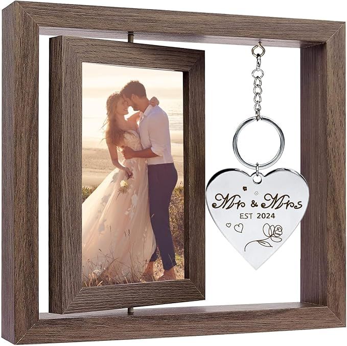 Wedding Gifts for Couples 2024,Rotating Floating Mr and Mrs Picture Frame,4x6 Rustic Picture Fram... | Amazon (US)