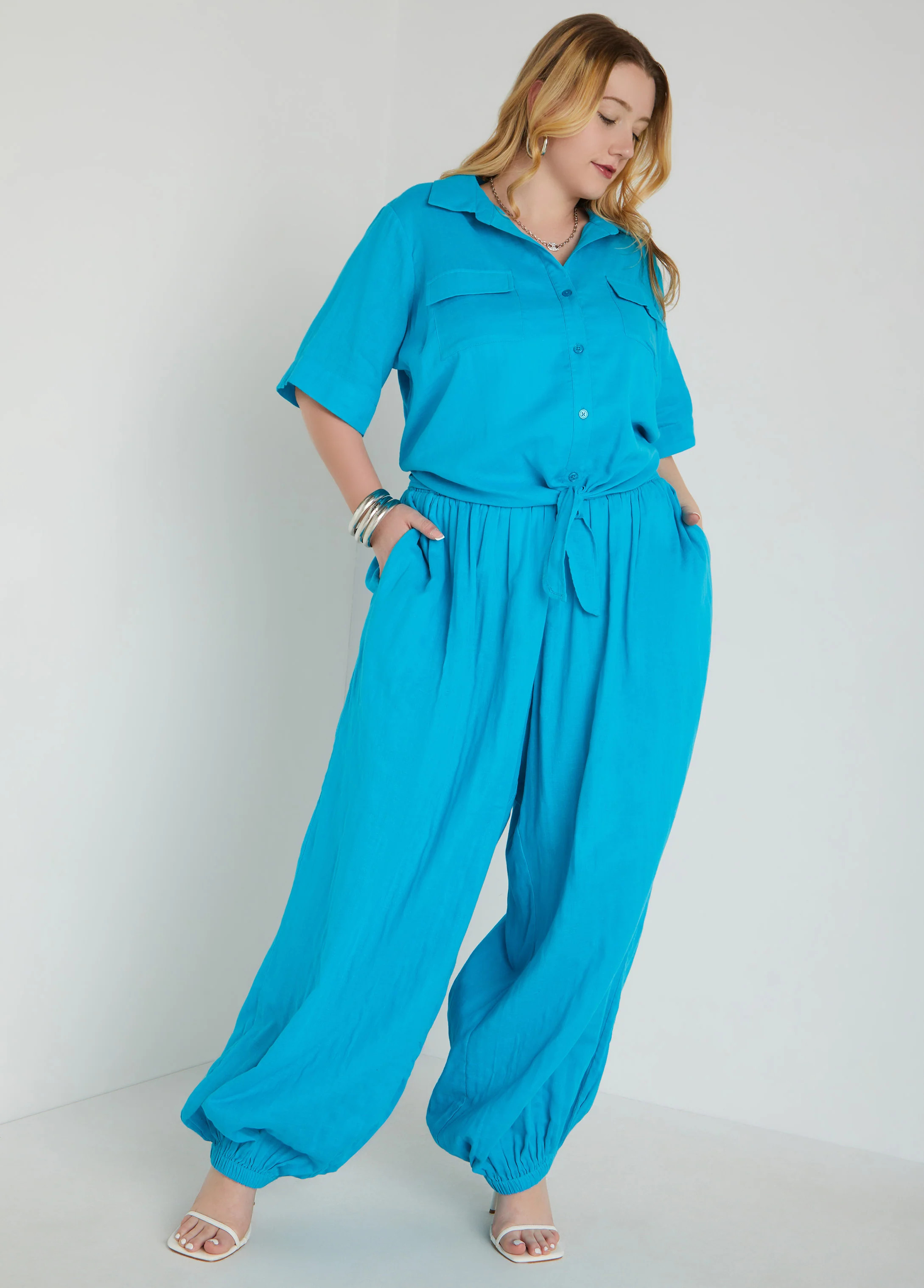 High Waist Cotton Harem Pants | Ashley Stewart