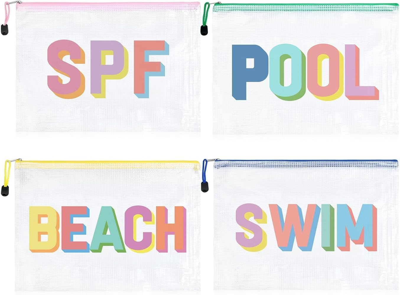 SOIDRAM 4PCS Beach Makeup Bags SPF Cosmetic Bags for Women Girls Summer Varsity Zipper Pouch Clea... | Amazon (US)
