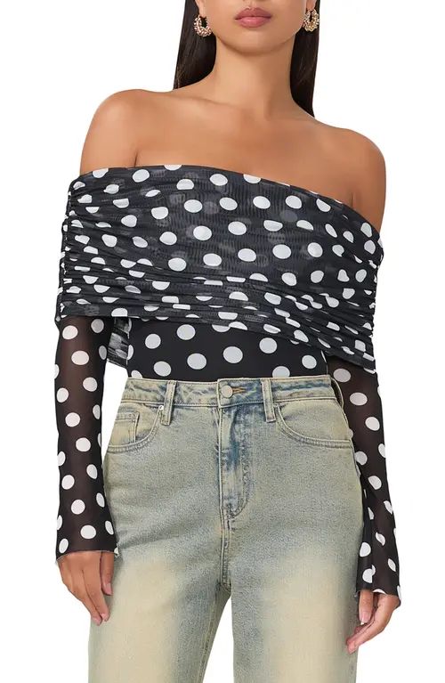 AFRM Maxine Polka Dot Off the Shoulder Bodysuit in Diagonal Dot at Nordstrom, Size Large | Nordstrom