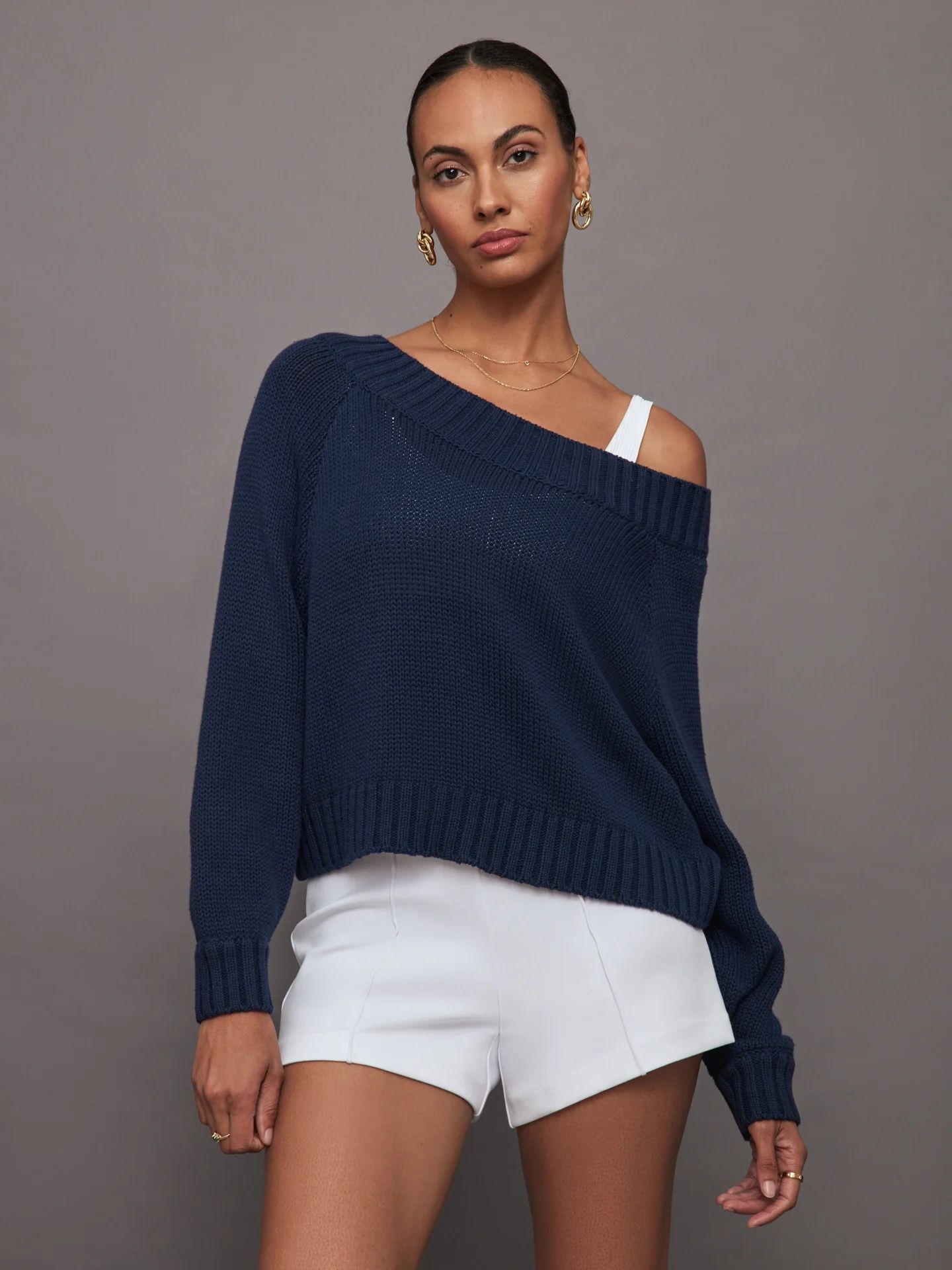 Slouchy Knit Sweater - Navy | Carbon38
