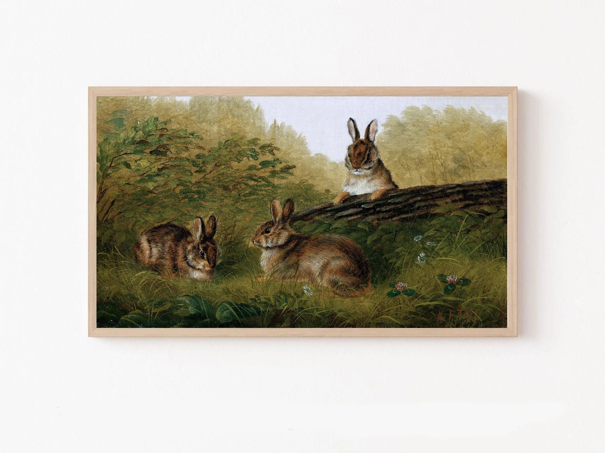 Samsung Frame TV Art File | Vintage Rabbit Landscape Painting | Spring Easter Print | Farmhouse A... | Etsy (US)