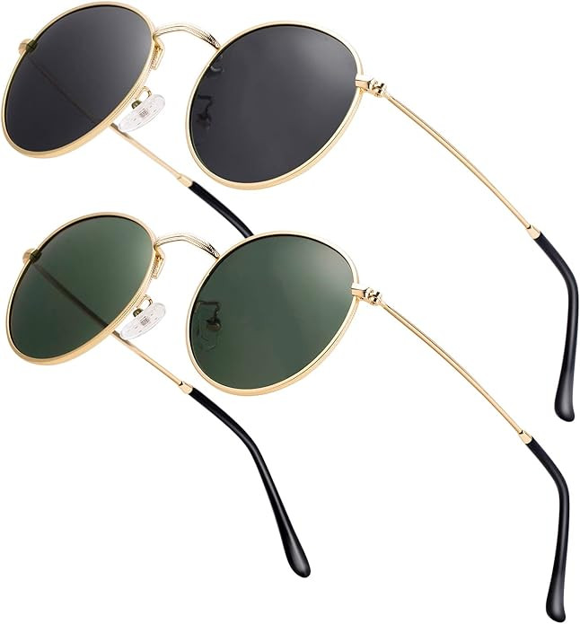Htms Small Round Polarized Sunglasses Retro Men Women Mirrored Lens Metal Frame Circle Sun Glasse... | Amazon (US)