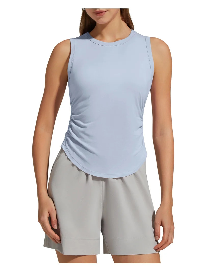 G4Free Lyocell Ruched Side Workout Tank Tops Woman High Neck Waist Length Gym Tanks Soft Relaxed ... | Walmart (US)