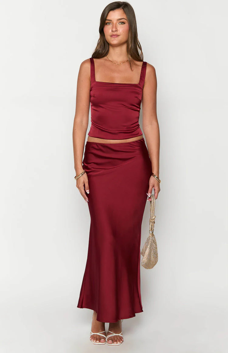 Ryland Burgundy Maxi Skirt | Beginning Boutique (US)