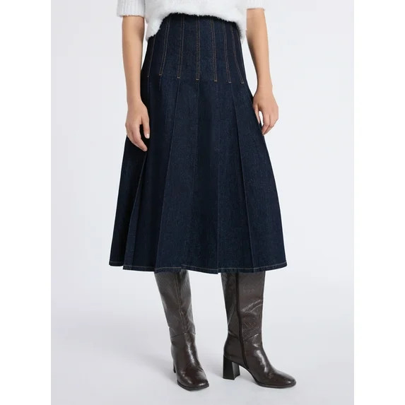 Free Assembly Women's and Women's Plus Stitch Pleated Denim Maxi Skirt, Size 0-28 | Walmart (US)