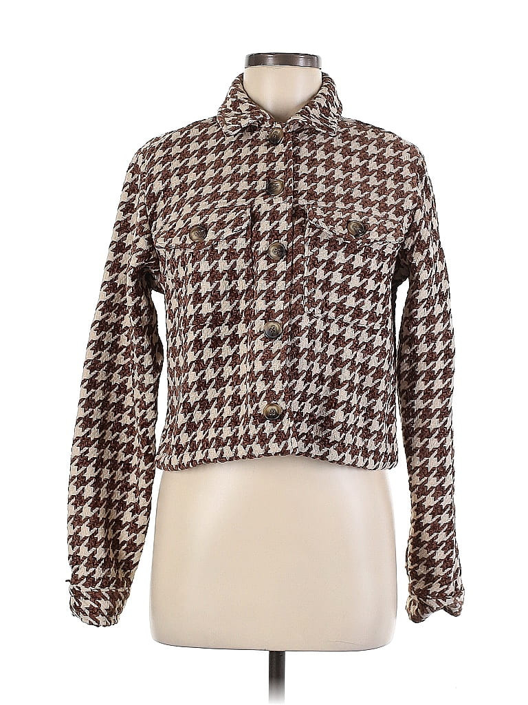 Stoosh Jacket: Brown Houndstooth Jackets & Outerwear - Size Medium | ThredUp