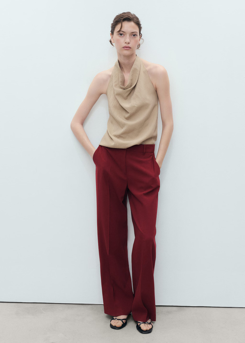 Straight mid-rise pants maroon - Woman - 2 - MANGO | Mango (US/MX/AU)