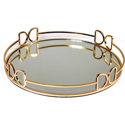 Decorative Tray: Metal Mirrored Vanity Tray With Butterfly Handles For Perfume, Jewelry, Makeup And Easter (Glass, 12In, Gold) | Wayfair North America