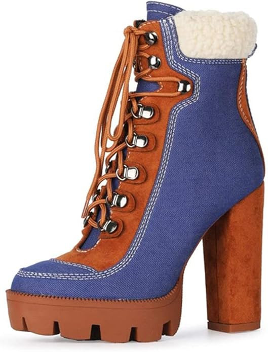 WETKISS Platform Boots for Women, Heeled Combat Boots Chunky Heel Booties Round Toe Lace Up High ... | Amazon (US)